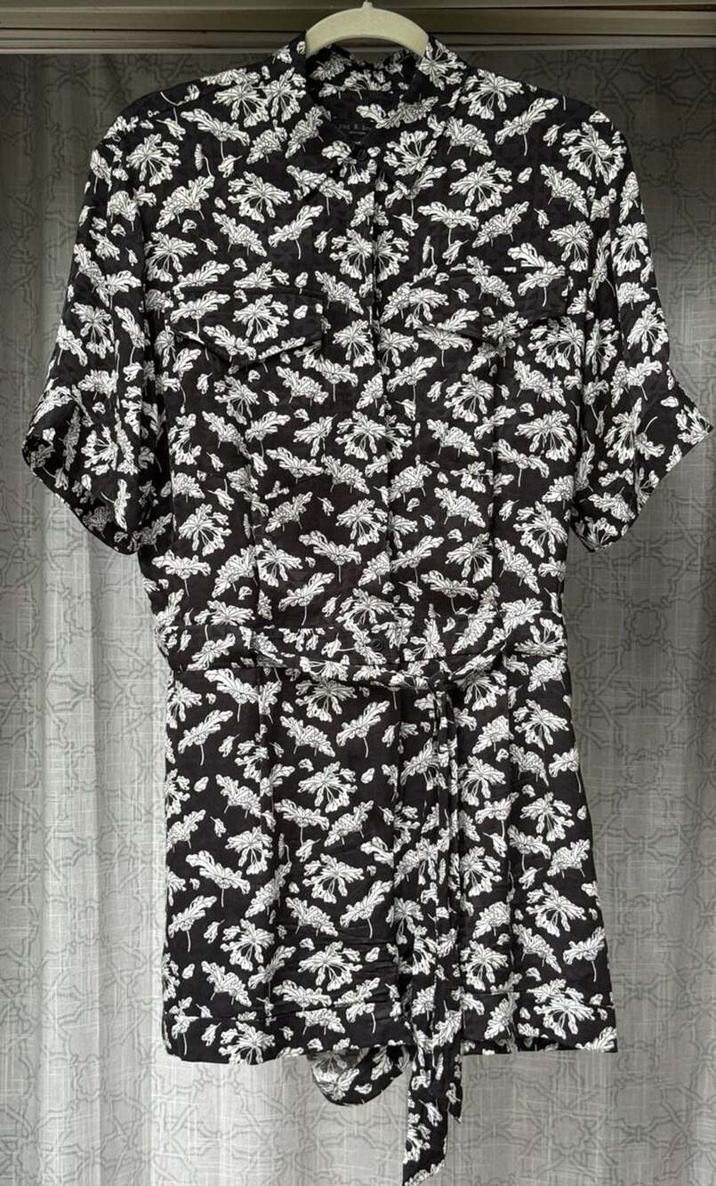Rag & Bone Floral Short Sleeve Tie Waist Romper Size 6